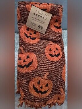 Casaba Halloween Pumpkin Kitchen Towels - Orange 2 Pc